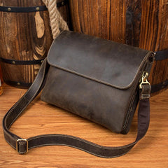 Black Leather 10 inches Mens Casual Messenger Bag Shoulder Bags for Men