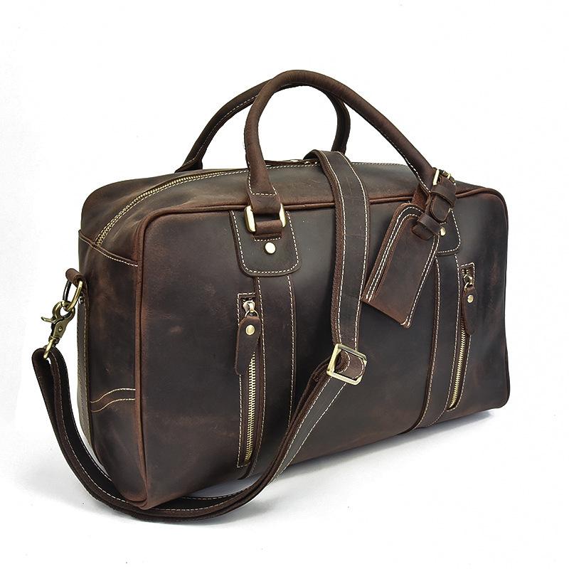 Casual Brown Leather Men's Overnight Bag Travel Bag Luggage Weekender Bag For Men