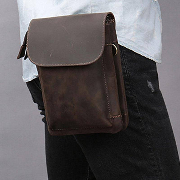 Cool Dark Brown Leather Mens Belt Pouch Small Side Bag Belt Bag For Men - imessengerbags