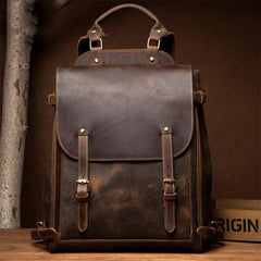 Black Fashion Mens Leather 15-inch Computer Backpack Brown Satchel Backpack School Backpacks for men - imessengerbags