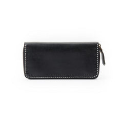 Black Handmade Leather Mens Long Wallet Bifold Zipper Clutch Wallet CellPhone Wallet For Men - imessengerbags