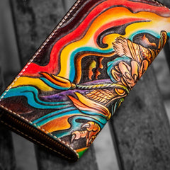 Handmade Leather Men Tooled Monkey King Cool Leather Wallet Long Phone Clutch Wallets for Men - imessengerbags