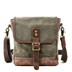 Cool Canvas Leather Mens Small Green Messenger Bag Vertical Side Bag Shoulder Bag For Men