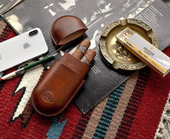 Cool Beige Leather Mens 2pcs Cigar Case Cool Custom Leather Cigar Case for Men - imessengerbags