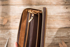 Cool Leather Mens Braided Long Zipper Clutch Wallets Long Wallet for Men - imessengerbags