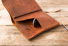 Handmade Leather Mens Small Wallets Bifold Vintage Slim billfold Wallet for Men - imessengerbags