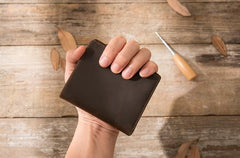 Coffee Cool Leather Mens Small Wallets Bifold Vintage Slim billfold Wallet for Men - imessengerbags