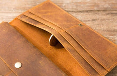 Vintage Slim long Wallet Leather Mens Tan Wallet Long Wallet for Men - imessengerbags