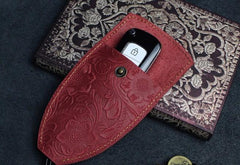 Handmade Leather Floral Mens Cool Car Key Wallet Coin Wallet Pouch Car KeyChain for Men - imessengerbags