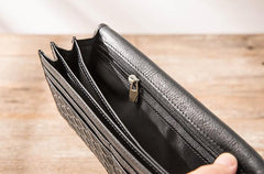 Cool Black Braided Leather Mens Long Wallet Long Wallet for Men - imessengerbags