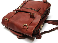 Red Brown Leather Mens Backpack Travel Backpacks Laptop Backpack for men