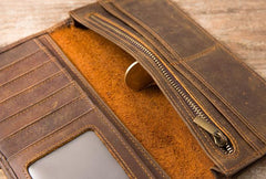 Vintage Slim long Wallets Leather Mens Tan Wallet Long Wallet for Men - imessengerbags