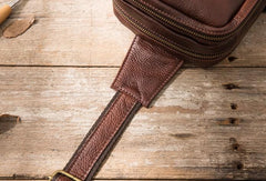 Coffee Leather Mens Sling Bag Sling Shoulder Bag Sling Backpacks for men