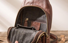 Coffee Leather Mens Sling Bag Sling Shoulder Bags Sling Backpacks for men - imessengerbags