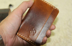 Handmade Leather Mens Slim Front Pocket Wallets Leather Card Wallet for Men - imessengerbags