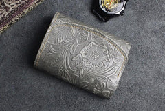 Handmade Leather Floral Mens Trifold Cool billfold Wallet Card Holder Small Card Slim Wallets for Men - imessengerbags