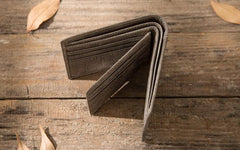 Cool Leather Mens Gray Small Wallet Bifold Vintage Slim billfold Wallet for Men - imessengerbags