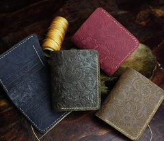 Handmade Leather Floral Mens Cool Slim Leather Wallet Men billfold Wallets Bifold for Men - imessengerbags