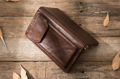 Cool Leather Mens Coffee Long Zipper Clutch Wallet Long Wallet for Men - imessengerbags