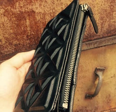 Genuine Leather Mens Cool Long Leather Wallet Zipper Clutch Wristlet Wallet for Men - imessengerbags
