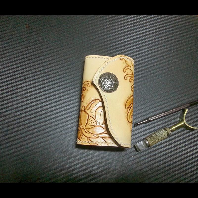 Handmade Leather Tooled Carp Flower Biker Mens Cool Car Key Wallet KeyChain for Men - imessengerbags
