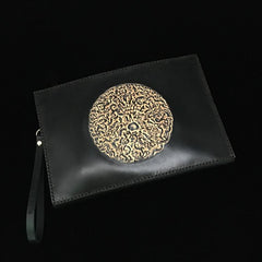 Black Handmade Tooled Leather Totem Clutch Wallet Wristlet Bags Clutch Purse For Men - imessengerbags