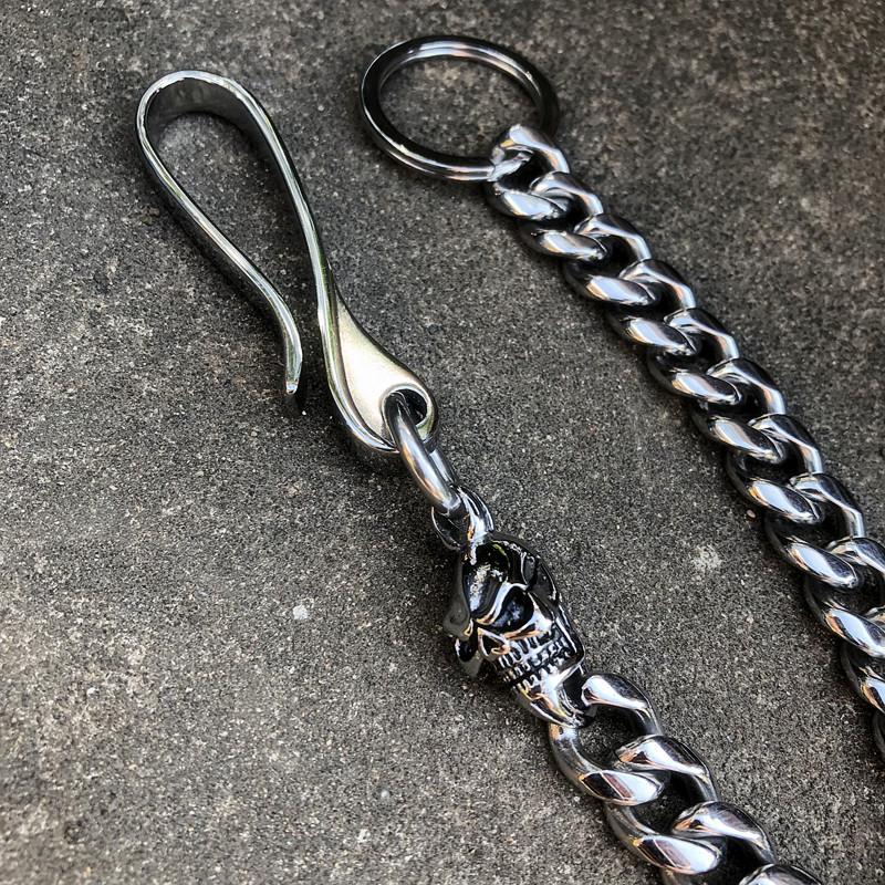 316 Solid Stainless Steel Cool Punk Rock Skull Wallet Chain Biker