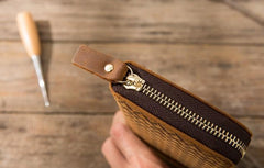 Cool Leather Mens Braided Long Zipper Clutch Wallet Long Wallet for Men - imessengerbags