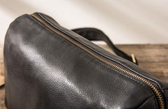 Cool Small Leather Black Mens Messenger Bags Shoulder Bags  for Men