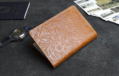 Handmade Leather Floral Mens Cool Short Wallet Passport Card Holder Small Card Slim Wallets for Men - imessengerbags