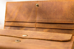 Vintage Slim long Wallet Leather Mens Tan Wallet Long Wallet for Men - imessengerbags