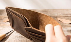 Coffee Cool Leather Mens Small Wallet Bifold Vintage Slim billfold Wallet for Men - imessengerbags