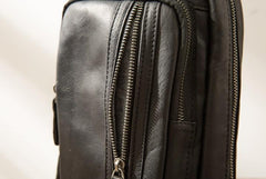 Leather Mens Black Sling Bag Sling Shoulder Bag Sling Backpack for men