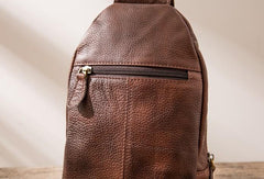 Coffee Leather Mens Sling Bag Sling Shoulder Bags Sling Backpacks for men - imessengerbags