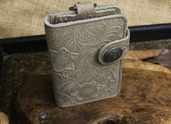 Handmade Leather Floral Mens Cool Key Wallet Wallet Card Holder Small Card Keychain Wallets for Men - imessengerbags