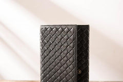 Cool Black Braided Leather Mens Long Wallet Long Wallet for Men - imessengerbags