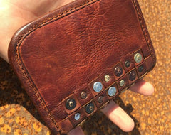 Handmade Genuine Rock Punk Leather Mens Cool Long Wallet Wristlet Bifold Clutch Wallet for Men