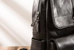 Black Cool Mens Leather Backpacks Travel Backpacks Laptop Backpack for men - imessengerbags