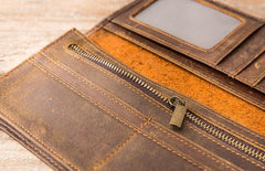 Vintage Slim long Wallets Leather Mens Tan Wallet Long Wallet for Men - imessengerbags