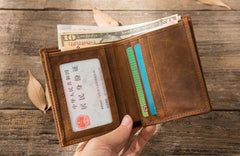 Cool Leather Vintage Mens Slim Small Wallets Zipper billfold Wallets for Men - imessengerbags