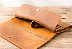Vintage Slim long Wallet Leather Mens Tan Wallet Long Wallet for Men - imessengerbags