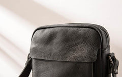 Black Small Leather Mens Shoulder Bags Messenger Bags for Men