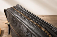 Cool Leather Black Mens Messenger Bag Vintage Shoulder Bag  for Men