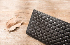 Cool Black Braided Leather Mens Long Wallet Long Wallet for Men - imessengerbags
