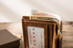 Cool Leather Vintage Mens Slim Small Wallets Zipper billfold Wallets for Men - imessengerbags