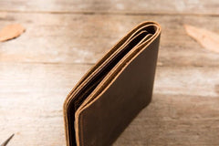 Coffee Cool Leather Mens Small Wallet Bifold Vintage Slim billfold Wallet for Men - imessengerbags