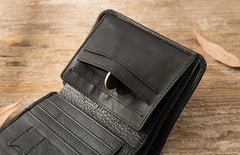 Black Cool Leather Mens Small Wallet Trifold Vintage billfold Wallet for Men - imessengerbags