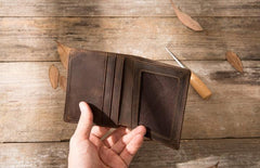 Coffee Cool Leather Mens Small Wallets Bifold Vintage Slim billfold Wallet for Men - imessengerbags