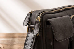 Black Cool Small Leather Mens Messenger Bags Shoulder Bags for Men
