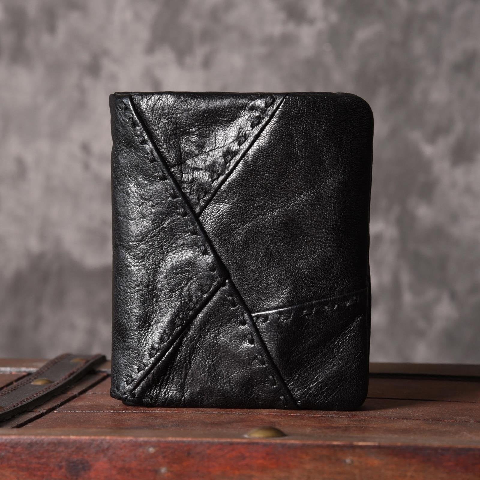 Handmade Mens Cool billfold Leather Wallet Men Small Slim Wallets Bifold for Men - imessengerbags